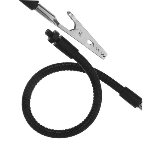 Close-up of adjustable soldering workbench clips set with iron alligator clamps for electronics repair and DIY projects