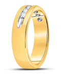 Timeless 14Kt Yellow Gold Men Wedding Ring Featuring Machine Set Round Diamonds In A Channel Setting Quarter Cttw solid polished finish