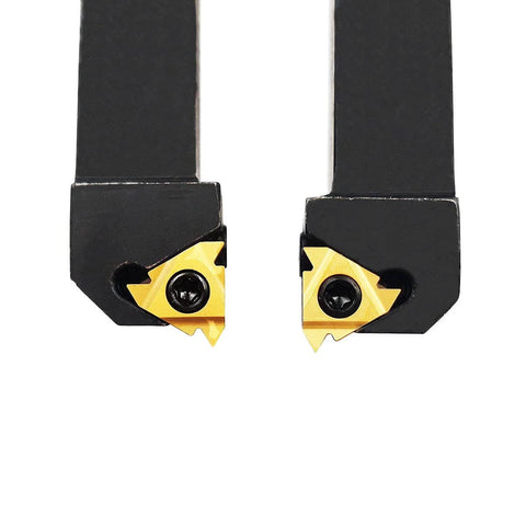 Two-Piece CNC Lathe Carbide Indexable Threading Tool Holder Set With SER1616H16 And SEL1616H16, close-up of tool heads
