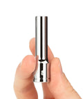 Hand holding Three Eighth Inch Drive Deep Six Point Socket from 12 Piece Set with Rail, chrome finish