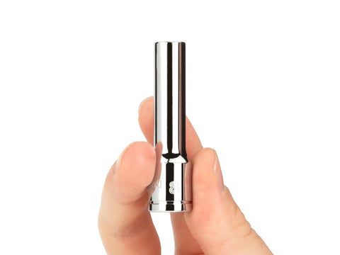 Hand holding Three Eighth Inch Drive Deep Six Point Socket from 12 Piece Set with Rail, chrome finish