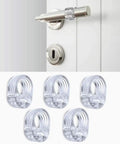4 Pack Clear Silicone Door Stopper Guards for Handles, Wall and Cabinet Protection, shown with transparent bumpers