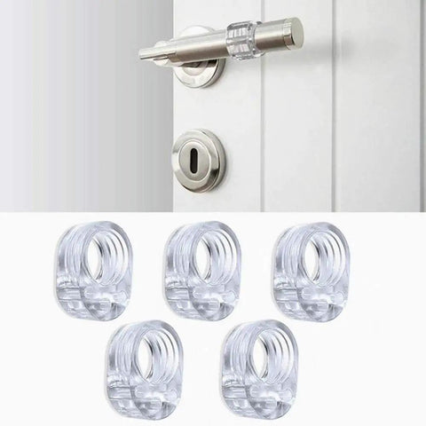 4 Pack Clear Silicone Door Stopper Guards for Handles, Wall and Cabinet Protection, shown with transparent bumpers