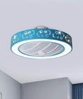 Cool Kids Room LED Ceiling Fan With Light 7 Blades Modern Acrylic Flush Mount Drum Ceiling Light 20.5 Inch, blue with star design.
