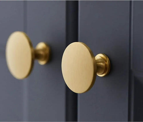 Solid Brass Cabinet Pulls Set Of 10 Round Brushed Brass Handles For Cabinets And Drawers Modern Kitchen Hardware close-up