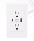 No Snags Heavy Duty Usb And Type C Wall Outlet With 15A Flame Retardant Receptacle For Home Office Dorm Fast Charging Power Strip Us Plug front view showing USB ports and compact design.