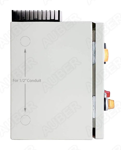Side view of Heavy Duty Powder Coating Oven Control Panel with PID Controller, wall mount enclosure showing conduit ports.