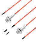 Five Pack Universal Antenna Plastic Tubing With Protective Cap And Base For RC Cars Drones FPVs Boats Ships And Model Aircraft 15 Inch Length 3mm Outer Diameter 1.8mm Inner Diameter shown with caps and bases.