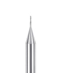 Close-up of SpeTool carbide upcut inlay router bit with 1/32 in cutting diameter and 1/4 in shank for wood engraving