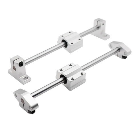 Heavy Duty Linear Motion Ball Bearing Slide Block Bushing Built Tough With Aluminum Housing And Rock Solid LMUU Bearings To Glide Super Clean On CNC 3D Printer Shafts And Custom Rail Kits SCS12UU, showcasing silver aluminum housing and smooth rods.