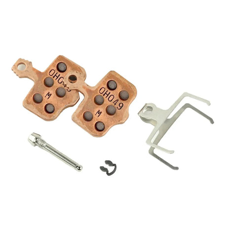 Beefy Sintered Disc Brake Pads For SRAM Avid Elixir And Level Series with steel backing, screws, and clips for durable stopping.