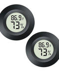 2-Pack Digital Hygrometer Thermometer Humidity Monitor For Indoor Outdoor Use, Reptile Terrarium Greenhouse Humidors Jars With Fahrenheit And Celsius Readout, black round digital display
