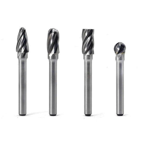 4 Pack Carbide Burr Set 1/4 Inch Shank Aluminum Rotary Files For Die Grinder And Engraving - Pro Grade Single Cut Bits For Aluminum And Nonferrous Metals, Includes SA-3NF SC-3NF SD-3NF SF-3NF Heads In A Plastic Case