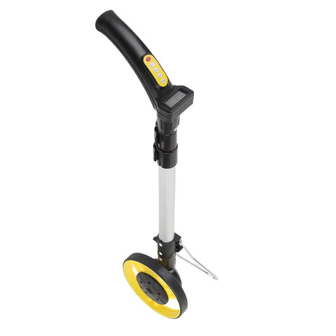 FILFEEL Digital Display Distance Measuring Wheel – Folding Hand Push Roller with black handle and yellow wheel from top angle.