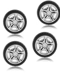 Four Piece 48MM Rubber Toy Car Wheel Set For RC Models, Dope Black Simulation Wheels With Easy Snap Installation, front view