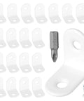 Heavy Duty White Metal Corner Braces 1 X 1 Inch Pack Of 20 Smooth Steel L Brackets With 40 Mounting Screws for repairs.
