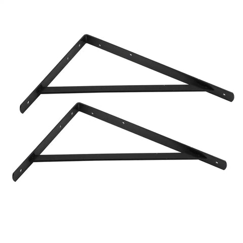 Beefy Heavy Duty Metal Shelf Brackets Set For 20 Inch By 13 Inch Black Powder Coated Steel 1000 Lbs Per Pair Three Pre Drilled Quarter Inch Holes On Each Side Mounting Hardware Not Included