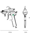 Top Shelf Pneumatic Paint Sprayer With Sweet Knockout Atomizing Nozzle And Lower Tank Shop Ready Complete Assembly side view and dimensions