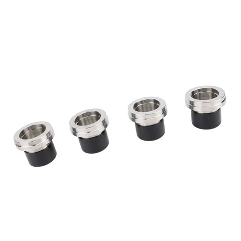 Four Pack Boat Trailer Bearing Protector Caps Stainless Steel Wheel Bearing Covers Dust Caps 2.717 Inch Enhanced Dual Side Protection Keeps Grease In Blocks Water Dirt Rust Resistant Easy Install, displayed in a row.