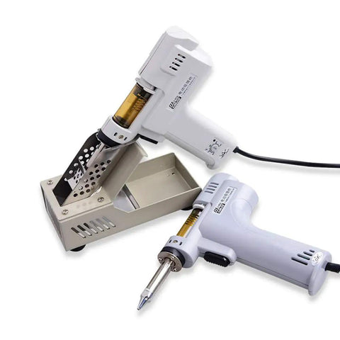 Desoldering Gun Electric Vacuum Solder Sucker 110 Volt 100 Watt with stand showcased on white background, user-friendly design