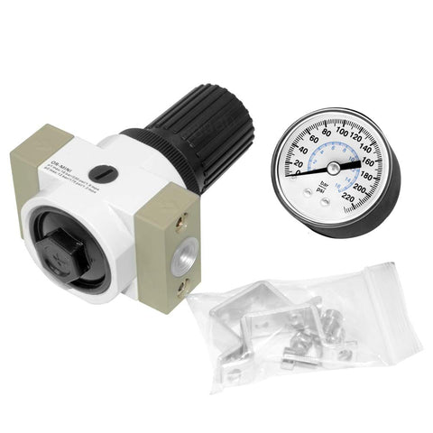 1/4 NPT Air Pressure Regulator With Gauge And Bracket For Pneumatic Tool Systems, precise 0-180 PSI adjustable control