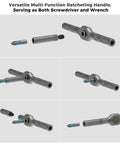 All In One Magnetic Screwdriver Set With 8 Long Bits And 32 Short Bits, featuring ratcheting handle and magnetic tips in use