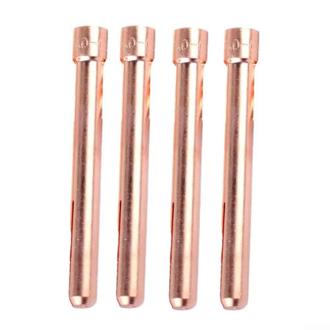 Heavy Duty 4 Pack TIG Welding Torch Collets Kit 10N22 Through 10N25 Fits WP17 WP18 WP26 Air Cooled Torches Copper Gas Lens Nozzles For 1mm To 3mm Rods - Copper collets showing sizes 10N22 to 10N25 for welding.