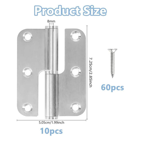 Ten Pack 3x2 Iron H Shape Removable Lift Off Door Hinges With 60 Stainless Steel Screws dimensions and size illustration.