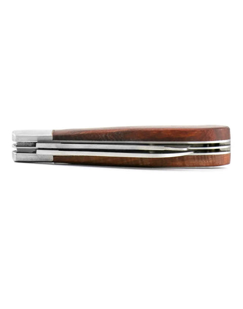 Gardening Grafting Cutter Kit With Two Grafting Tapes, featuring a side view of the wooden handle and stainless steel blade.