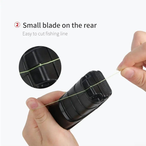 Close-up of Electric Fishing Rope Stripper For Battery Powered Baitcasting Reels showing small rear blade for cutting line.