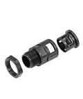 Heavy Duty Corrugated Cable Gland Connector Kit For AD15.8 Conduit M18 Threaded Pipe Joint Clamps 8 Pack Easy Install No Fuss Wire Pass Through And Conduit Fit, black plastic, exploded view
