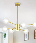 Sputnik Chandelier In Gold Finish, 6 Light Built-In Dimmable LED Spotlight, Modern Semi Flush Mount Pendant Light For Living Room Kitchen Dining Room, Glass Globe Orbs Create Elegant Romantic Ambience