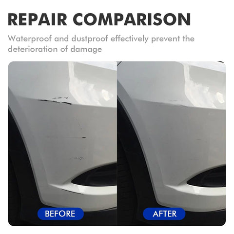 Repair comparison using Crimson Touch Up Paint Kit For Chevy - DIY Scratch Repair And Automotive Paints on car bumper.