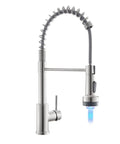 Single Hole Stainless Steel Kitchen Faucet With Pull Down Sprayer And LED Temperature Indicator showing blue stream