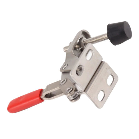 Toggle Clamp Latch for Woodworking and Welding, One Hand Operation, Stainless Steel Push Pull Lever Fastener with Plastic Handle on display
