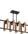 Antique Wood Chandelier For Kitchen Island With 4 Lights, 31.5 Inch Rectangular Pendant In Black Rustic Farmhouse Style, side view