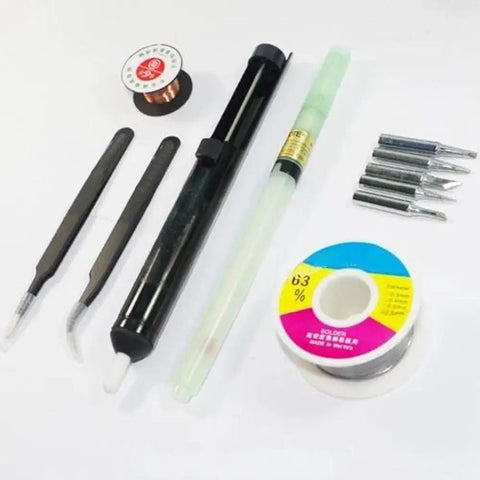 2 In 1 SMD Rework Station With Hot Air Gun And Soldering Iron Kit For PCB Repair, Includes wire tips, tin remover, reel, microscope slides