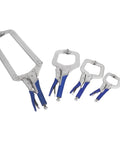 Four Piece C Clamp Locking Pliers Set Includes 6.5 Inch, 9 Inch, 11 Inch And 18 Inch Heavy Duty Welding C Clamps For Woodworking, Welding And Pocket Hole Joinery With Forged Carbon Steel Jaws.