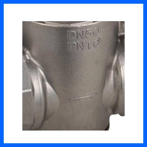 Close-up of Heavy Duty 304 Stainless Steel Water Pressure Regulator With Gauge showing DN50 marking and robust piston design.
