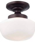 Bronze Glass Semi Flush Mount Ceiling Light With One Bulb Dope Classic Fixture, 11.25 Inch High 12 Inch Wide, Dimmable E26 Base