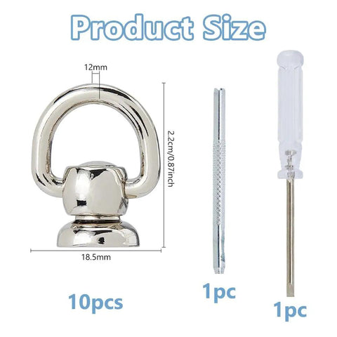 Five Piece D Ring Stud Screw Ball Head Button Rivets Set With Steel Punch Tool And Screwdriver For DIY Leather Craft Purse Hardware Handbag Belt Dog Collar Gold Finish size image with 12mm ring, 18.5mm base