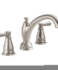 Traditional Roman Tub Faucet With Matching Handles In Chrome Finish Durable Bathroom Fixture That Elevates Your Spa Vibe Brass Construction ADA Compliant Classic Look For Any Bath Valve Sold Separately, showcasing faucet and two handles in polished chrome.