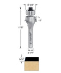Front view of Carbide Tipped Bevel Laminate Trim Router Bit 15 Degree Five Eighths Inch Diameter One Quarter Inch Shank Smooth Cut For Real Low Vibration For Edge Beveling And Trim Work, showing dimensions and cutting profile.