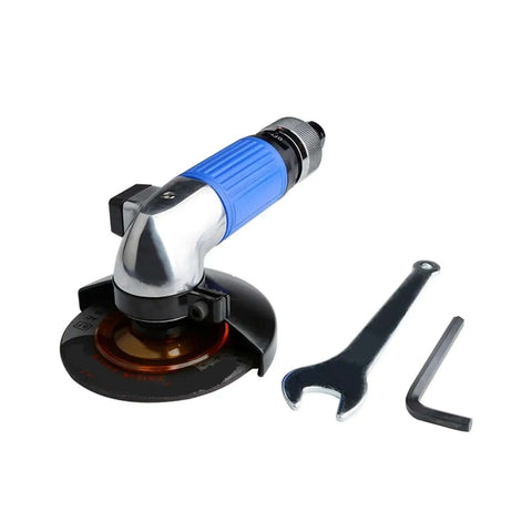 ProGrade Pneumatic Angle Grinder With Heavy Torque And Adjustable Power Dial features a chrome finish and adjustable grinder head.
