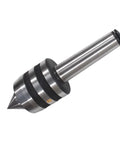 Lathe live center with 1MT Morse taper, 60° point, triple-bearing steel body