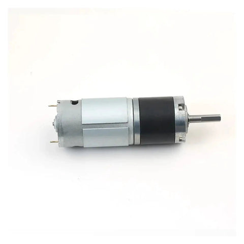 Compact DC Planetary Gear Motor with Center Output Shaft, 12V and 24V Adjustable Low Speed, metal casing, side view