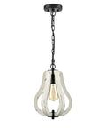Vintage Wood Pendant Light With Distressed White Finish, Rustic Swag Pendant for Foyer and Kitchen, metal and wood design