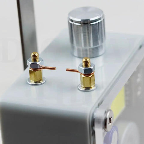 Close-up of Hand Crank Generator 6V 20F Super Capacitor Portable Manual Emergency Power Supply connectors.