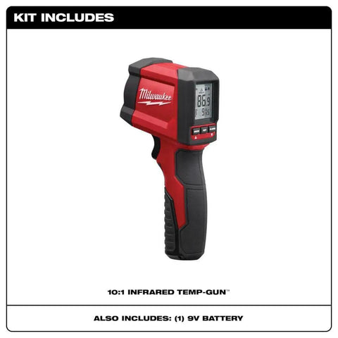 10 To 1 Infrared Temperature Gun With Easy One Hand Operation Durable Construction Quick Temperature Readings For HVAC Plumbing And Electrical Work Handheld Red Tool For Accurate Surface And Appliance Temps with LCD display