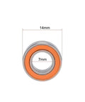 Hybrid Ceramic Ball Bearing S687C-2OS 7x14x5mm showing dimensions with orange seal and stainless steel races